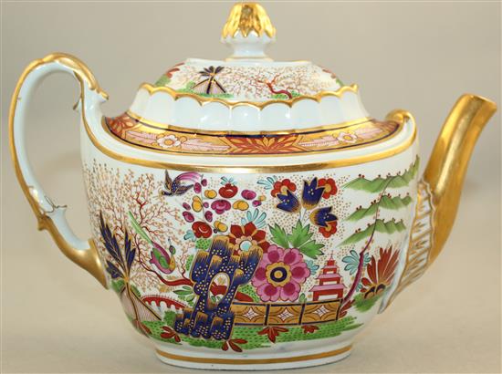 A Barr Flight & Barr Imari palette porcelain teapot, coffee can and two dishes, c.1809, teapot 23cm